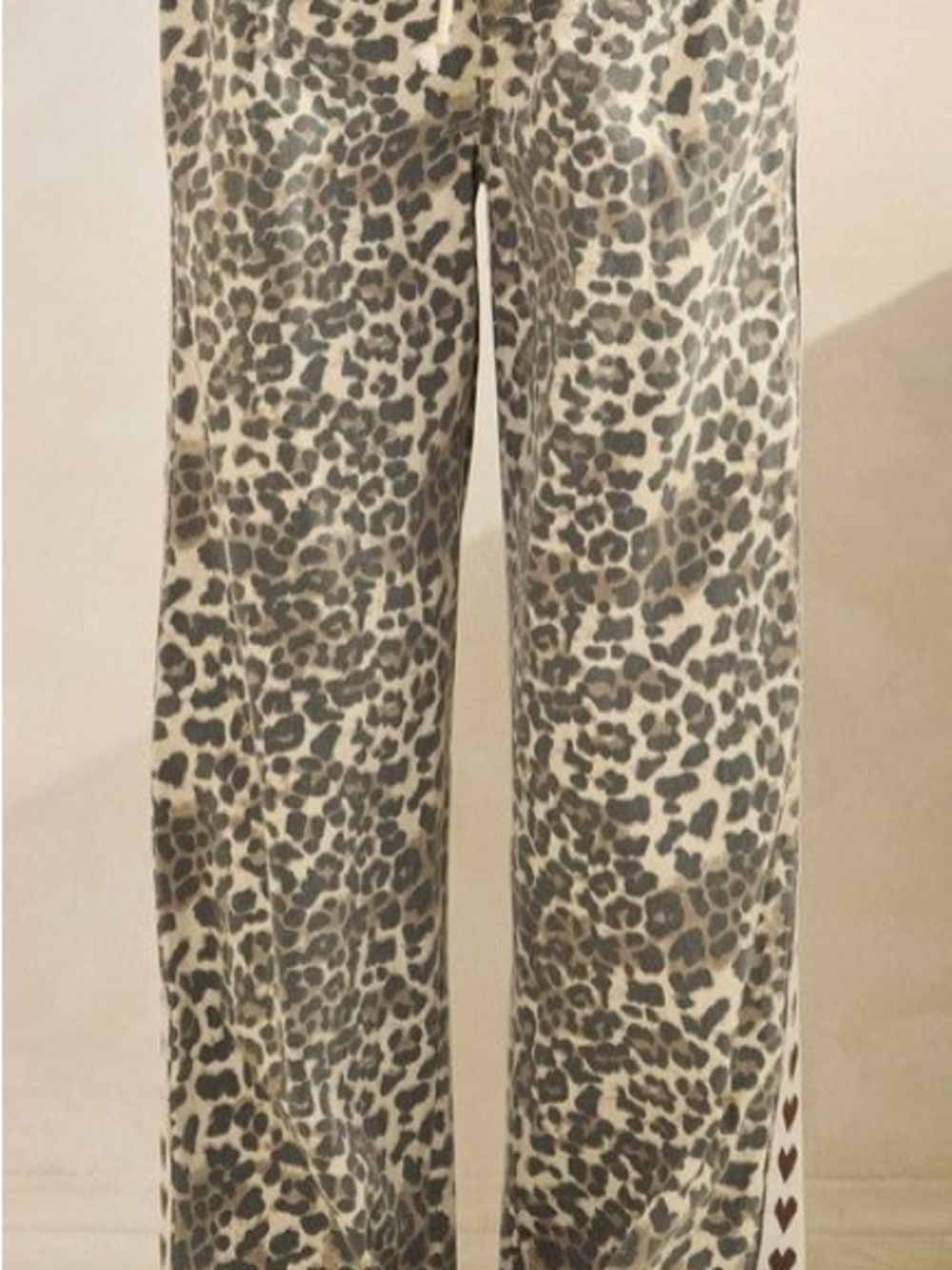 Vervet Leopard Side Stripe Brown Heart Wide Legged Denim Pant - Picture 2 of 5